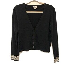 WORTH Womens Size Small Black Rayon Slinky Stretch Crop Button Cardigan Sweater